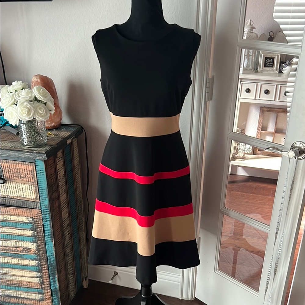 Black and Beige Striped Dress